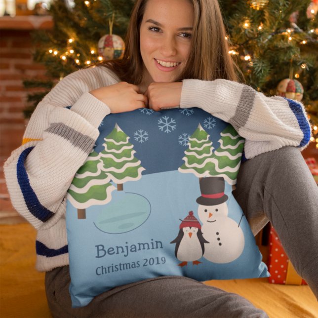 Winter Holiday Penguin and Snowman Christmas Cushion (Creator Uploaded)