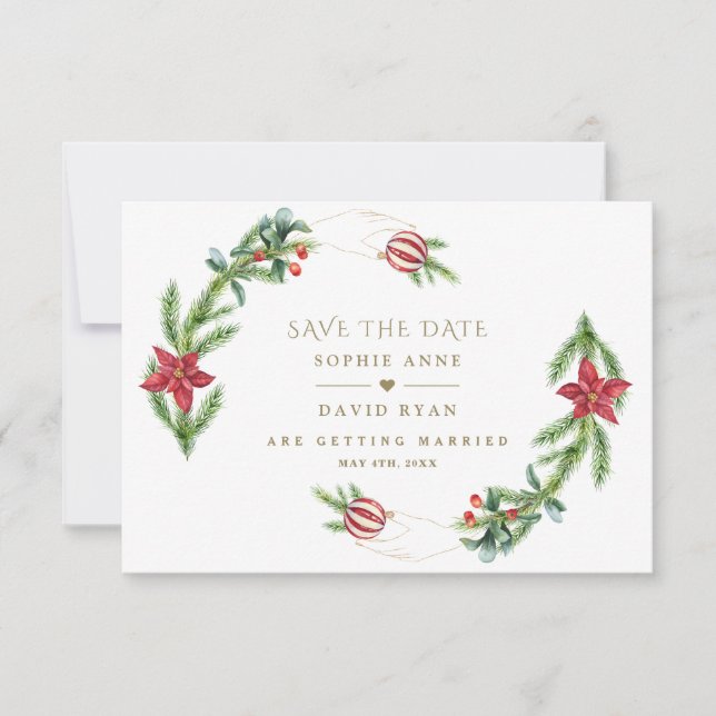 Winter Holiday Pine Cones Christmas Balls Wedding Save The Date (Front)