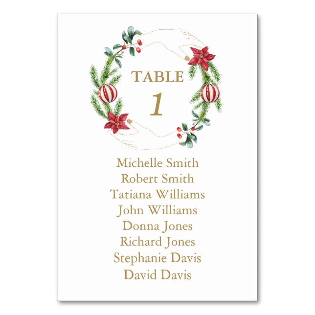 Winter Holiday Pine Cones Christmas Seating Chart  Table Number (Front)