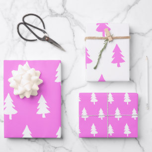 Winter holiday pine tree hot pink pattern wrapping paper sheet