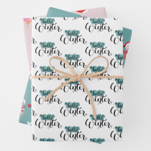 Winter Holiday Pink Green Wrapping Paper Sheet