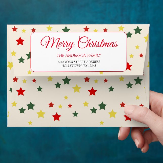 Winter Holiday Red Festive Modern Merry Christmas Envelope (Hand)