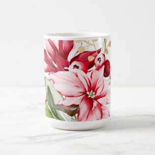 Winter holiday red poinsettia watercolour flowers  coffee mug