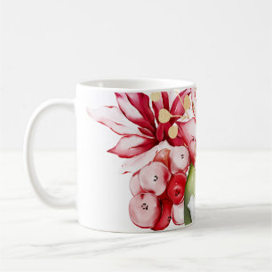 Winter holiday red poinsettia watercolour flowers  coffee mug