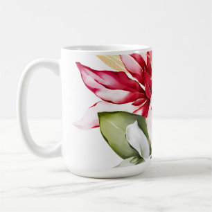 Winter holiday red poinsettia watercolour flowers  coffee mug