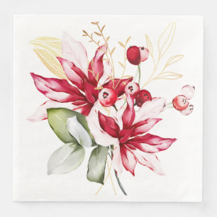 Winter holiday red poinsettia watercolour flowers  napkin