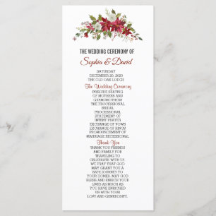 Winter Holiday Red Poinsettia Wedding Program Programme