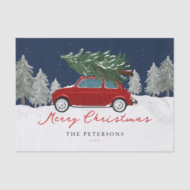 Winter Holiday Red Truck Christmas Family Gift Tissue Paper (Front)