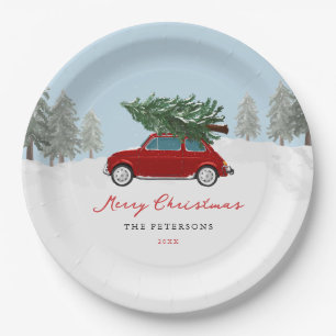 Winter Holiday Red Truck Christmas Party Paper Pla Plate