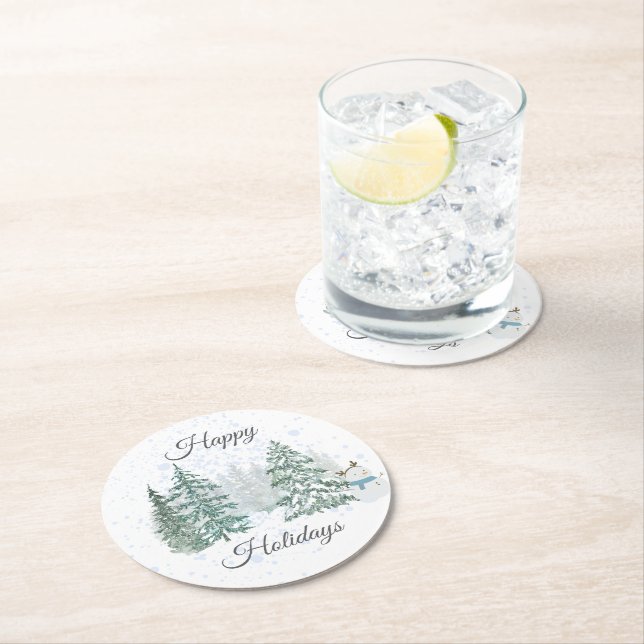 Winter Holiday Round Paper Coaster (Insitu)