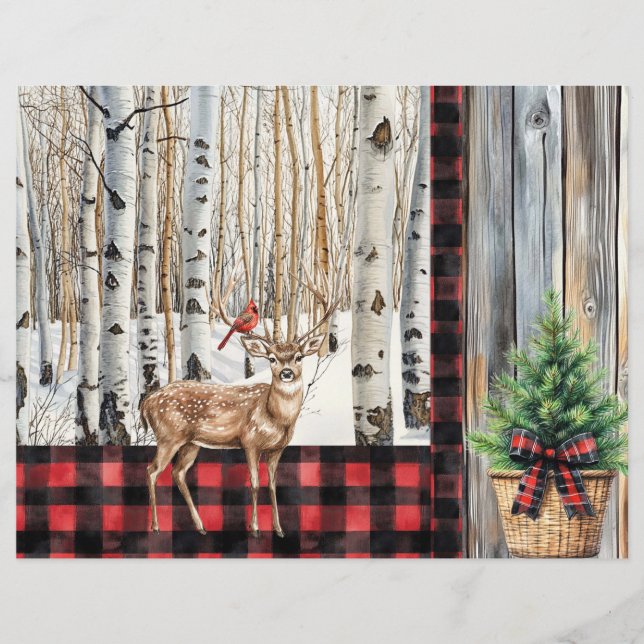 Winter Holiday Scenery Cardinal and Deer Paper  (Front)