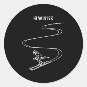 Winter Holiday Ski Line Art Christmas X-mas Skiing Classic Round Sticker