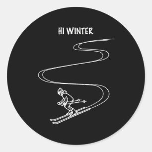 Winter holiday ski line art christmas x-mas skiing classic round sticker