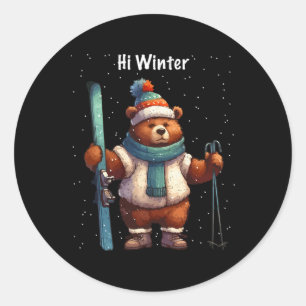 Winter Holiday Skier Animal Christmas Ski Skiing X Classic Round Sticker