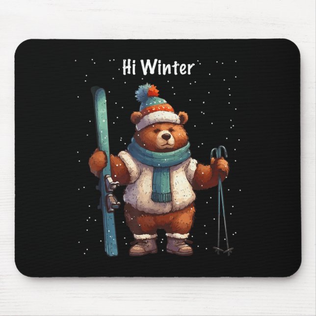 Winter Holiday Skier Animal Christmas Ski Skiing X Mouse Mat (Front)