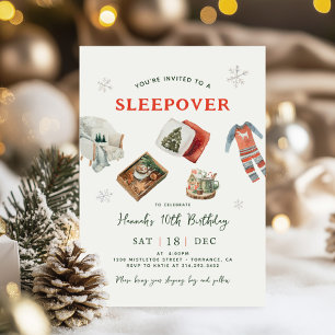 Winter Holiday Sleepover Party Birthday Invitation