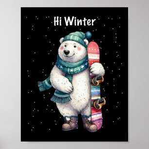 Winter Holiday Snowboarding Animal Christmas Snowb Poster