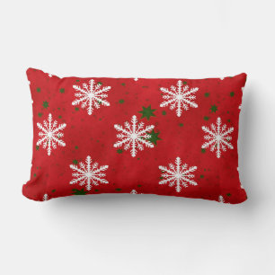 Winter Holiday Snowflake Red Green Starry BG Lumbar Cushion