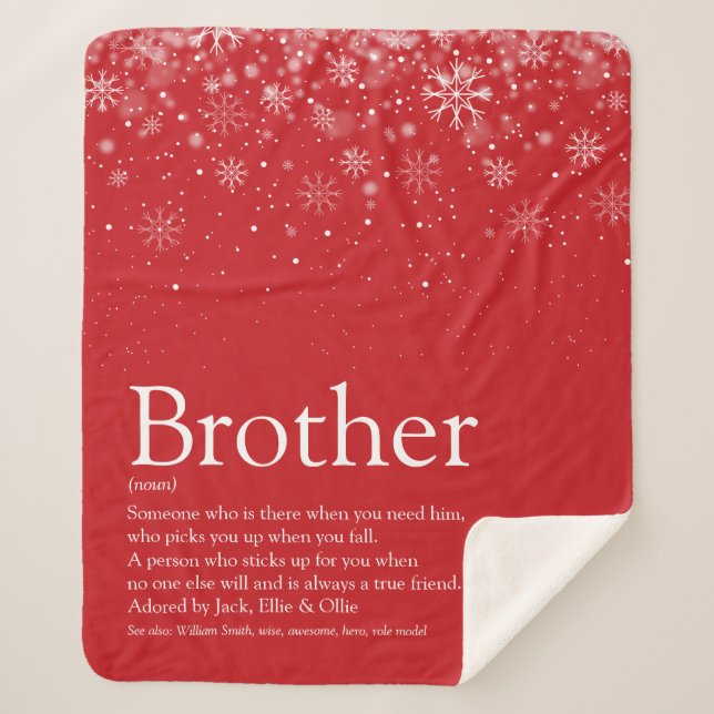 Winter Holiday Snowflakes Fun Brother Red Sherpa Blanket (Front)
