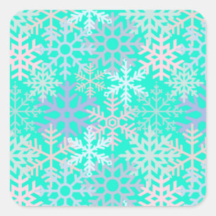 Winter holiday snowflakes hot pink green blue  square sticker