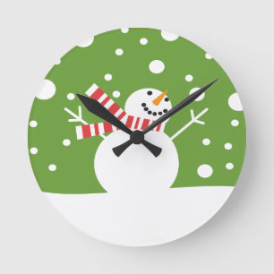 Winter Holiday Snowman Round Clock