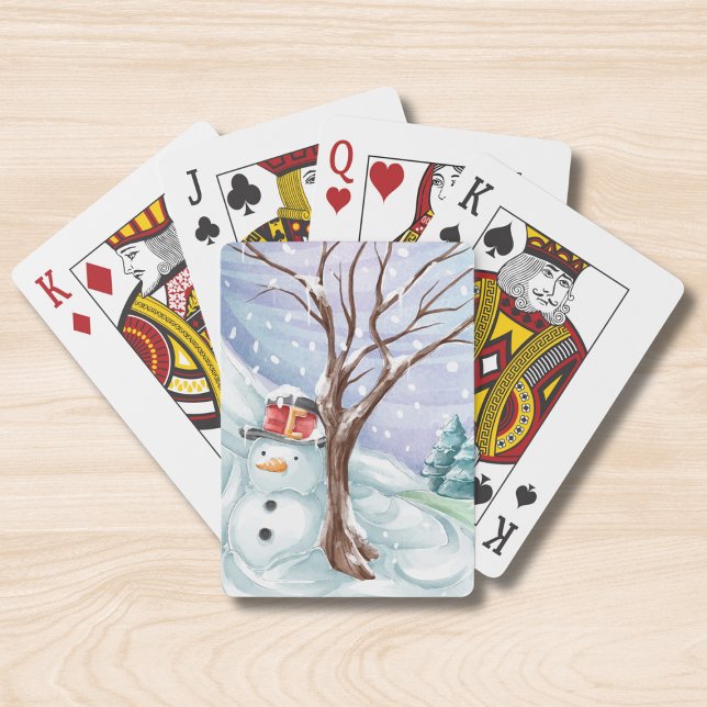 Winter Holiday Snowman Watercolor Playing Cards (Creator Uploaded)