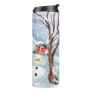 Winter Holiday Snowman Watercolor Thermal Tumbler