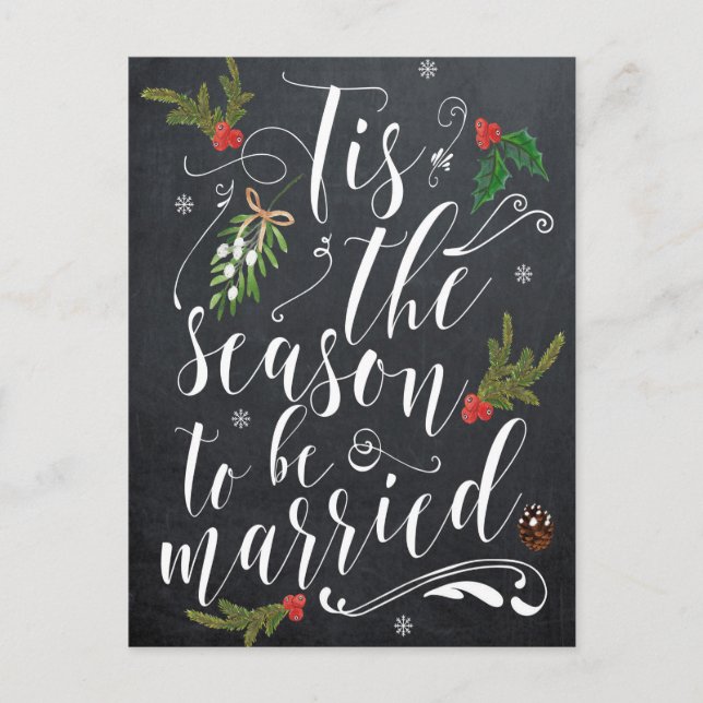 winter holiday tis season wedding rsvp postcard (Front)
