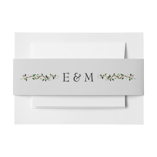 Winter Holiday Wedding Holly Vine Matching Invitation Belly Band (Front Example)