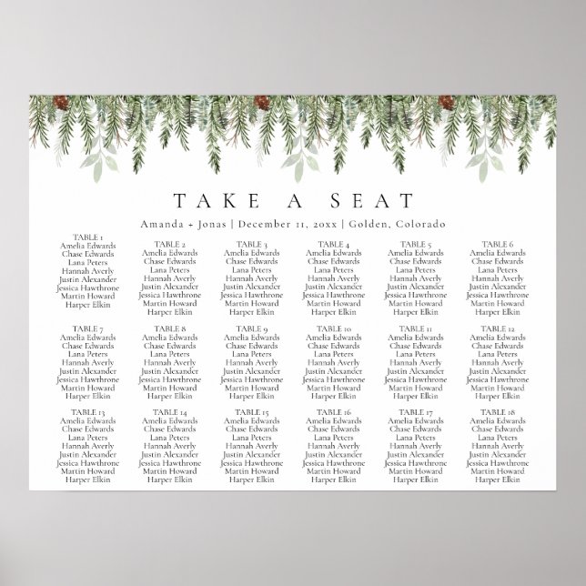 Winter Holiday Wedding Seating Chart Template (Front)