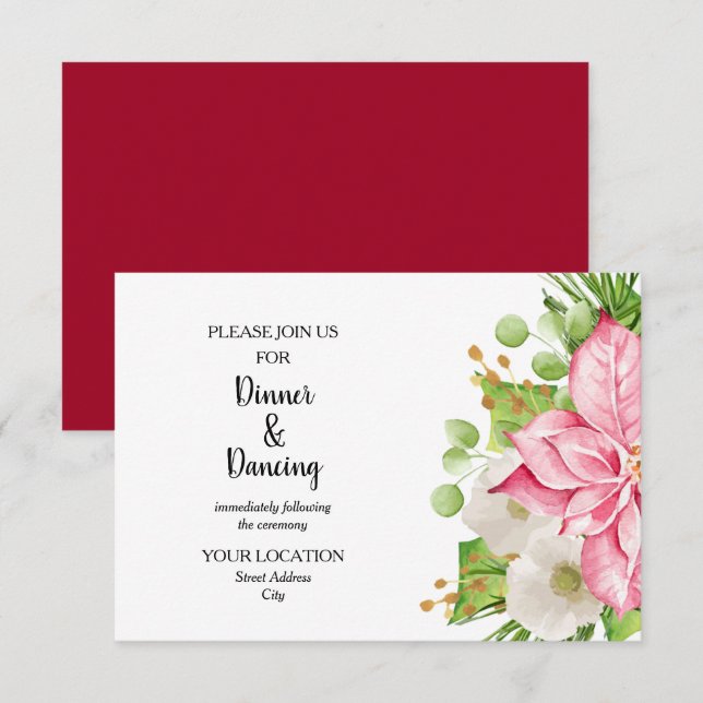 Winter Holiday Wedding Watercolor Floral Enclosure Card (Front/Back)