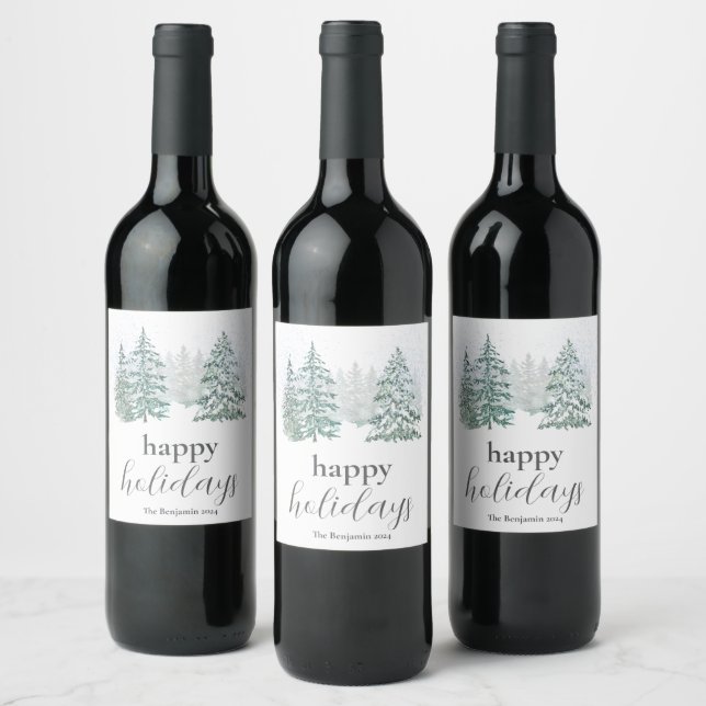 Winter Holiday Wine Label (Bottles)