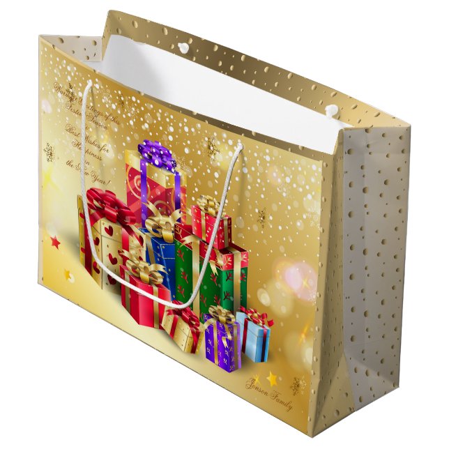 Winter Holiday Wishes XMAS Personalised Large Gift Bag (Front Angled)