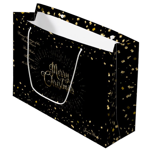 Winter Holiday Wishes XMAS Personalised Luxury Large Gift Bag (Front Angled)