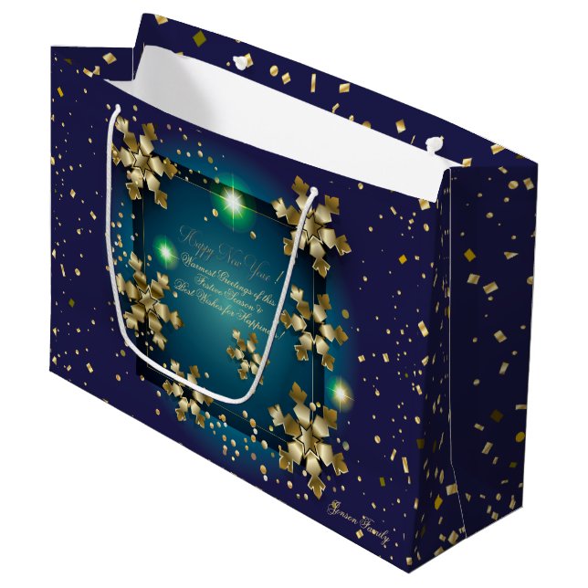 Winter Holiday Wishes XMAS Personalised Luxury Large Gift Bag (Front Angled)