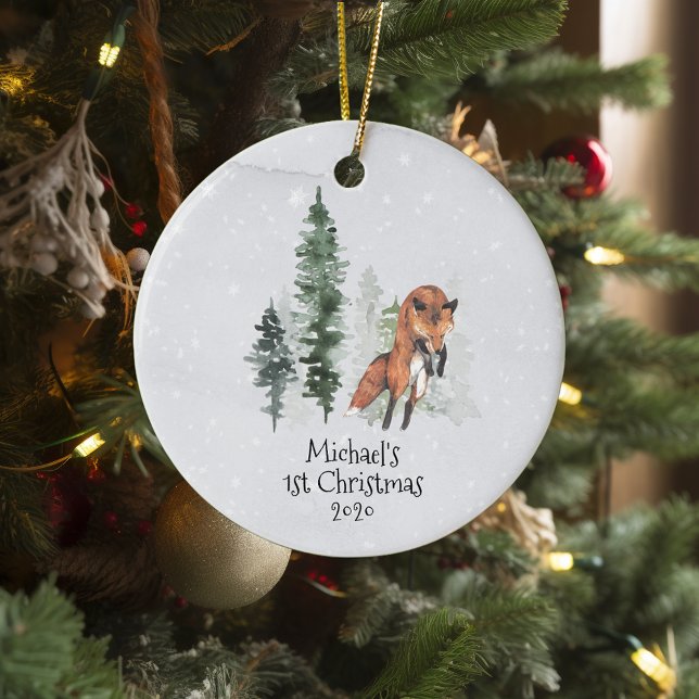 Winter Holiday Woodland Fox 1st Christmas Ceramic Tree Decoration (Creator Uploaded)