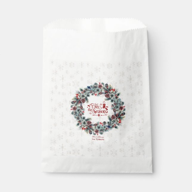 Winter Holiday Wreath 'Tis the Season Monogram Favour Bags (Front)