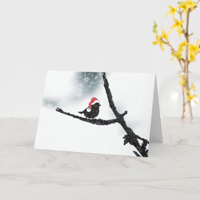 Winter Holidays Bird on a Snowy Branch  Card (Yellow Flower)