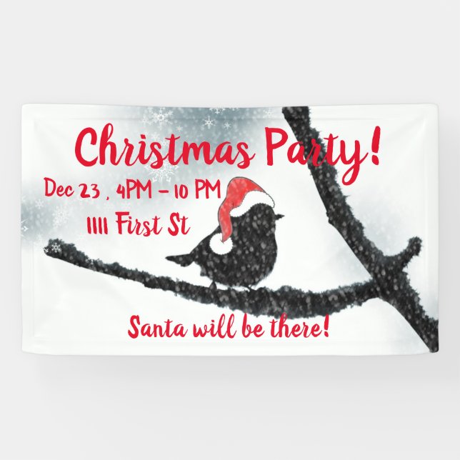 Winter Holidays Bird  Snowy Branch Banner (Horizontal)