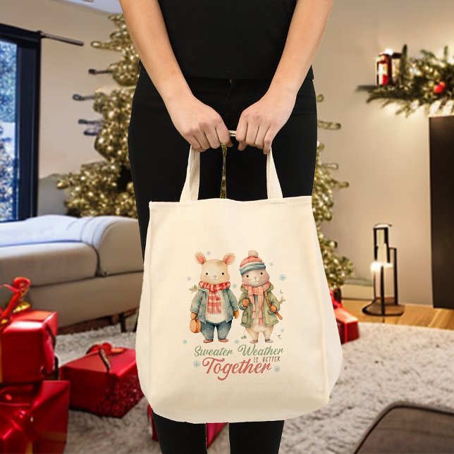 Winter Holidays Christmas Bunnies Custom Name  Tote Bag (Creator Uploaded)