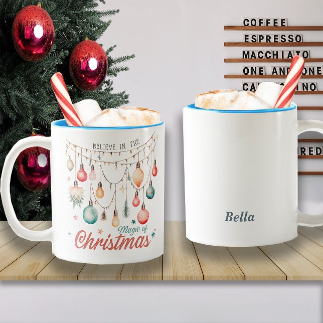 Winter Holidays Christmas Magic Custom Name Two-Tone Coffee Mug (Creator Uploaded)