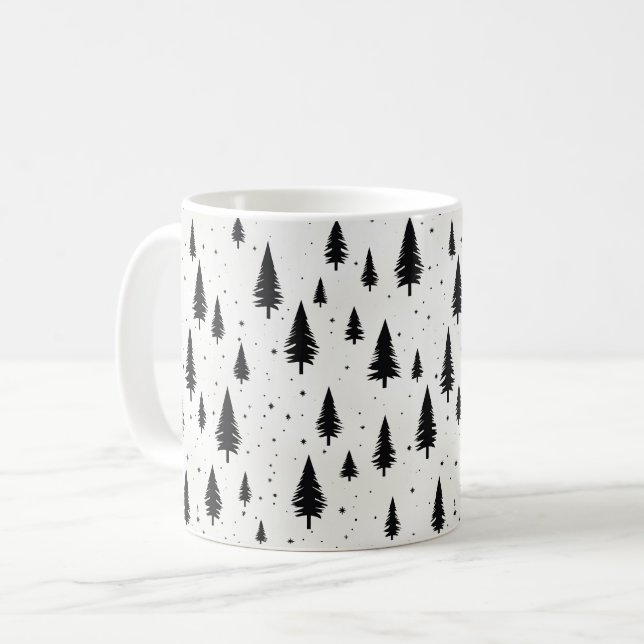 Winter Holidays Christmas trees black and white Coffee Mug (Front Left)