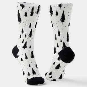 Winter Holidays Christmas trees black and white Socks