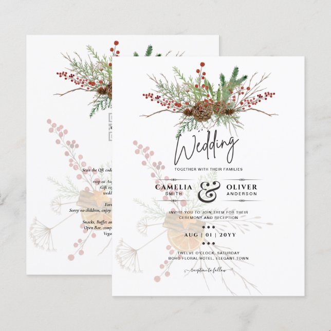 Winter Holidays Christmas Wedding Invitation  (Front/Back)