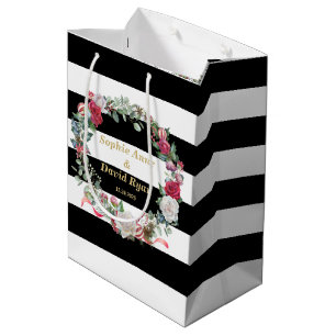 Winter Holidays Floral Wreath Stripes Wedding Medium Gift Bag