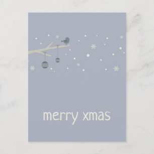 Winter holidays forest tree robin birds cartoon postcard