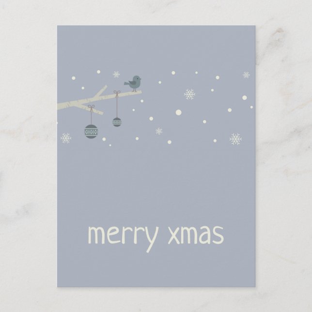Winter holidays forest tree robin birds cartoon  postcard (Front)