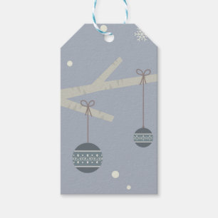 Winter holidays forest tree sparrow birds cartoon gift tags