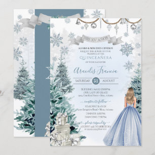 Winter Holidays Glitter Snowflake Blue Quinceañera Invitation