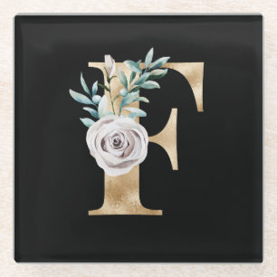Winter holidays initials  letter F Glass Coaster